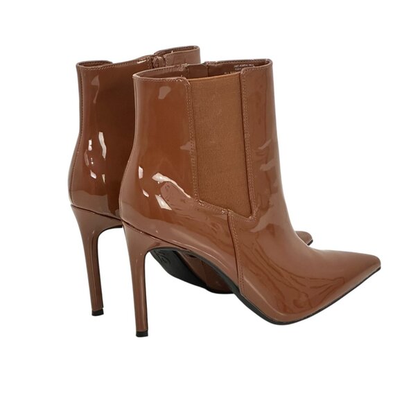 INC -Katalina Brown Patent Leather High Heel Ankle Boots Womens 9M Stretch Panel - Picture 7 of 11